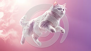 Elegant Cat\'s Agile Leap In Pursuit Of An Elusive Red Laser Dot On A Pastel Colorful Background