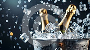 Elegant Celebration Ambiance with Champagne and Ice, Dark Background