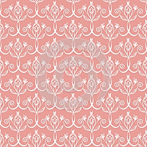 Elegant celtic swirl seamless vector pattern background. Modern stylized floral pink backdrop. Hand drawn repeat ornate