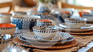 Elegant Ceramic Dinnerware Set on Rustic Dining Table