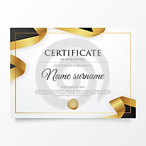 elegant certificate appreciation with golden ribbon template with abstract shapes illustration