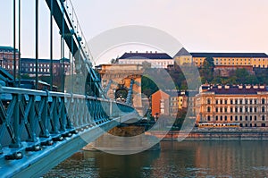 The elegant Chain Bridge and Buda Castle Hill in background, Budapest, Hungary