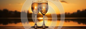 Elegant champagne glasses on festive bokeh background - perfect banner for celebrations and events