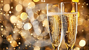 Elegant champagne toast at celebration party, clinking glasses for special event