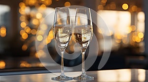 Elegant Champagne Toast on Polished Marble Tabletop