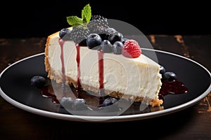 Elegant cheesecake with fresh berries and coulis photo