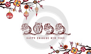 Elegant chinese floral new year 2022 symbol with a tiger face card background