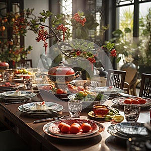 Elegant Chinese New Year Feast in Contemporary Dining Room