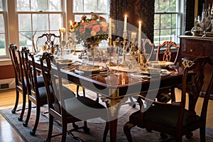 elegant chippendale dining table set for a meal