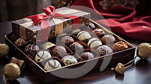 Elegant chocolate bonbons, varied fillings, exquisite decorations. Pure indulgence, Ai Generated