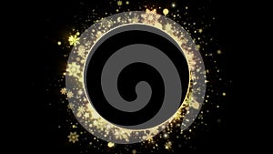 Elegant Christmas background of a black circle with copy space and golden sparkling particles