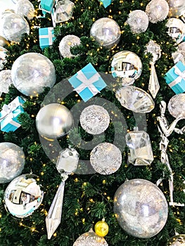 Elegant christmas background and Christmas tree decorations.