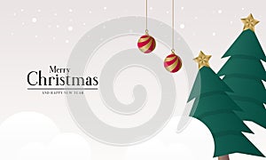 Elegant Christmas Background with Christmas Tree, Stars and Balls