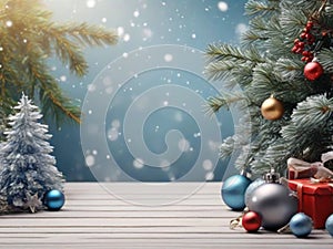 Elegant decoration Christmas background in bright wood style generative Ai. Ai generated.