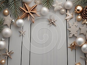 Elegant decoration Christmas background in bright wood style generative Ai. Ai generated.