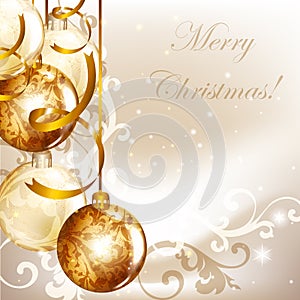 Elegant Christmas background with golden baubles