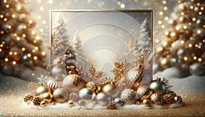 Elegant Christmas Background with Golden Decorations, AI Generated