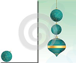 Elegant Christmas background with hanging turquoise blue balls