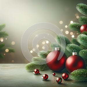 Elegant Christmas Background with Red Baubles, AI Generated