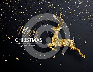 Elegant Christmas Background with Shining Gold deer. Vector illustration