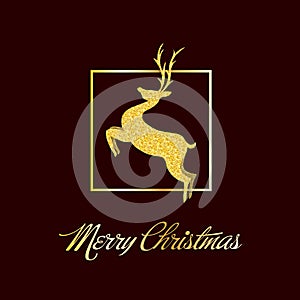 Elegant Christmas Background with Shining Gold deer. Vector illustration.