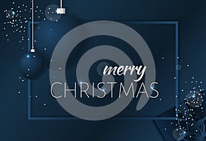 Elegant Christmas background with shining silver snowflakes. Dark blue vector illustration.