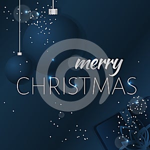 Elegant Christmas background with shining silver snowflakes. Dark blue vector illustration.