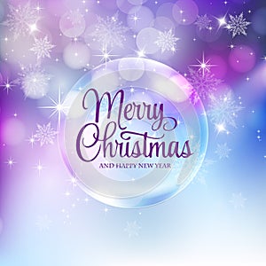 Elegant christmas background with snowflakes / Merry Christmas and New Year typographical on holidays background with winter lands