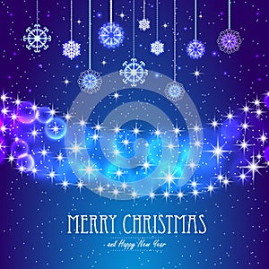 Elegant Christmas background with snowflakes, stars and place for text.