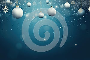 Elegant Christmas Background with White Ornaments and Snowflakes, AI Generated