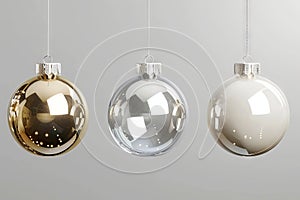 Elegant Christmas baubles on a transparent white background