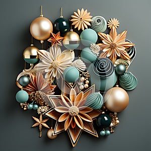 Elegant Christmas Decoration Arrangement in green and gold