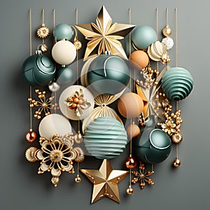 Elegant Christmas Decoration Arrangement in green and gold