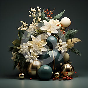 Elegant Christmas Decoration Arrangement in green and white