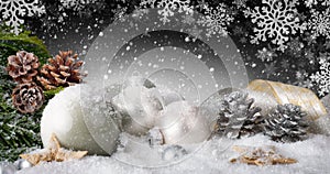 Elegant Christmas decoration with snow photo