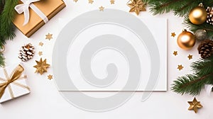 Elegant Christmas Decorations and Gifts on White Background. Generative ai