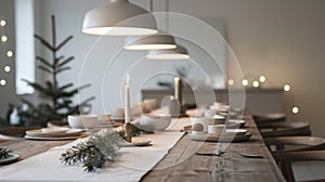 Elegant Christmas dining table setup with festive decorations in modern home interior