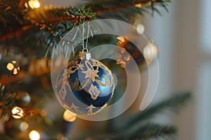 Elegant christmas ornament hanging on festive tree