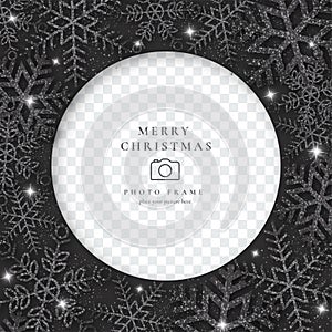 elegant christmas photo frame with black snowflakes