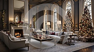 Elegant Christmas Splendor in Grand Living Room