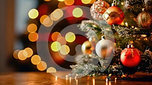 Elegant Christmas Tree Decorations on Blurred Bokeh Background - Generative AI