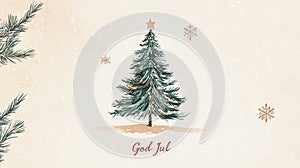 Elegant Christmas Tree with God Jul Design, generative ai photo