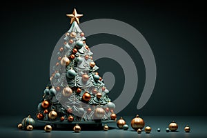 Elegant Christmas tree on green background with copy space. Generative AI