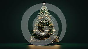 Elegant Christmas Tree with White Lights and Green Ornaments. Generative AI photo