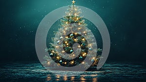 Elegant Christmas Tree with White Lights and Green Ornaments. Generative AI photo