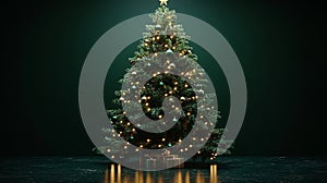 Elegant Christmas Tree with White Lights and Green Ornaments. Generative AI photo