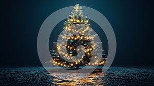 Elegant Christmas Tree with White Lights and Green Ornaments. Generative AI photo