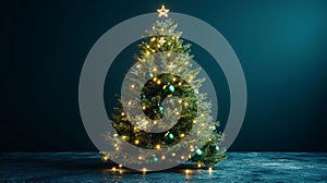 Elegant Christmas Tree with White Lights and Green Ornaments. Generative AI photo