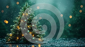 Elegant Christmas Tree with White Lights and Green Ornaments. Generative AI photo