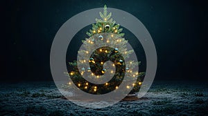 Elegant Christmas Tree with White Lights and Green Ornaments. Generative AI photo
